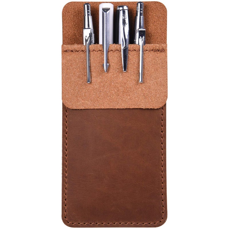 Wisdompro Genuine Leather Heavy Duty Pocket Protector Pen Holder Pouch for Shirts, Lab Coats, Pants - Multi-Purpose; Holds Pens, Pointers, Pencils, and Notes - Vintage Brown - Image 2